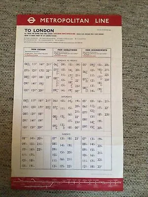 London Underground Metropolitan Line - Trains To London 1973 Timetable • £3.99