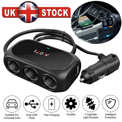 3 Way 12V 24V Multi Socket Car Cigarette Lighter Splitter USB Charger Adapter UK • £5.89