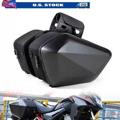 US 2× Motorcycle Saddle Bag Riding Helmet Bag Storage Hard Shell Side Bag Black • $90.99
