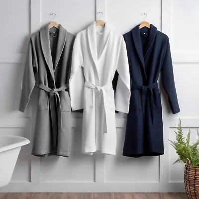 Waffle Cotton Dressing Gown Kimno Soft Lightweight Bath Robe For Mens Womens • £16.99