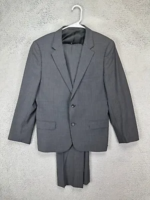 Theory 2 Piece Suit Pants Mens 40R 31X29 Grey Pinstripe Tuxedo Coat Flat Front • $60