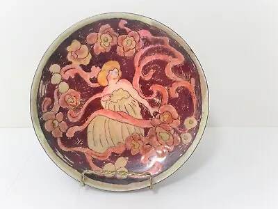 Vintage Antique Enamel On Copper Plate  Art Deco Signed • $35