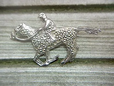 Vintage Marcasite Brooch Of A Jockey & Race Horse • £20