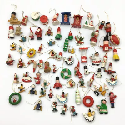70+ Hand Painted Wooden Miniature Wooden Christmas Ornaments Lot • $42.74