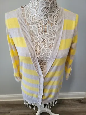 Mossimo Cardigan Ribbed Tan/Yellow Striped Button Front Adj. Sleeve Size L (20) • $9.99