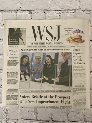 $5.99 • Buy The Wall Street Journal Newspaper Sept 23-24 2023 Apple CEO IPhone 15, Trump 