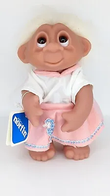 Troll Doll Poodle Skirt Pink 8.5  DAM 604 1985 80's Vintage White Hair Girl • $55