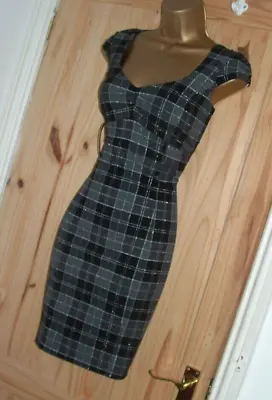 £26 • Buy Jane Norman Grey Black Check Stretch Party Or Work Office Wiggle Dress Sz 10 12