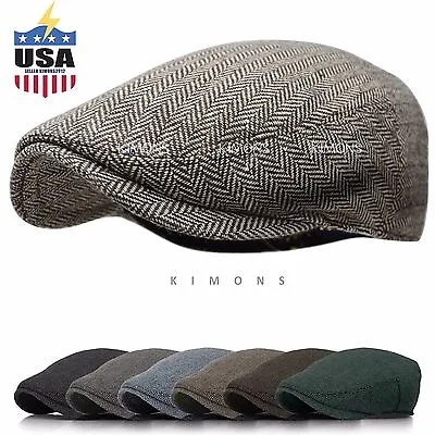 EM Herringbone Ivy Hat Wool Stripe Gatsby Cap Golf Driving Flat Cabbie Newsboy • $13.45