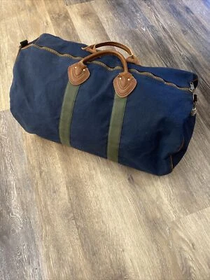 $144.99 • Buy Vintage LL Bean Canvas And Leather Men’s Travel Duffle Bag Blue / Green 24”