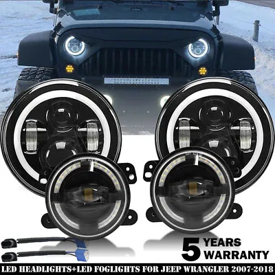 7  Round LED Headlights + 4  Fog Lights Combo Kit For Jeep Wrangler JK 2007-17 • $79.99