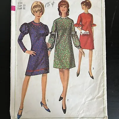 Vintage 1960s Simplicity 6718 Cottagecore Dress 3 Sleeves Sewing Pattern 10 CUT • $7