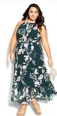 CITY CHIC Love Print Maxi Dress In Emerald Plus Size L • $10