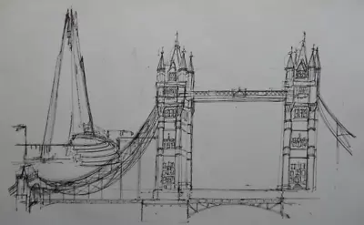 Original Pen & Ink London Cityscape Drawing The Shard Thames & London Bridge • £29.99