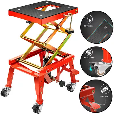 350lbs Hydraulic Motorcycle Lift Table ATV Dirt Bike Scissor Jack Stand 4 Wheels • $129.99