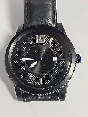 Relic By Fossil Payton Black Face Leather Band Watch Zr12000 Appears New!!!(512) • $0.99