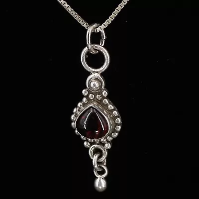 VTG Sterling Silver INDIA DOUG PAULUS Garnet Teardrop Pendant 18  Necklace - 5g • $6.50