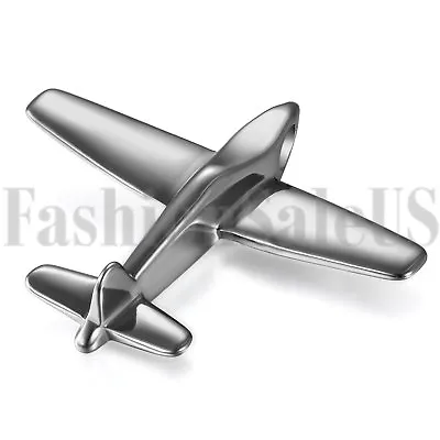 Polished Stainless Steel Mens Silver Tone Airplane Model Pendant Necklace Chain • $9.99