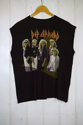 Vintage 80s Def Leppard Tour T-Shirt ~ Band Tee Faded Black Hysteria Muscle Tee • $85
