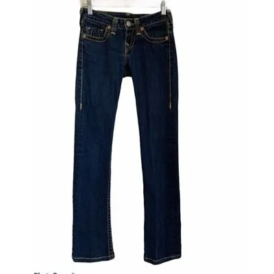 True Religion Women Jeans Gina Big T Jeans 25 Dark Wash Low Rise 28x32 • $15.23