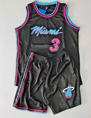 NWT Miami #3 Dwyane Wade Youth/Kid Black Jersey With Short Size XL • $54.99