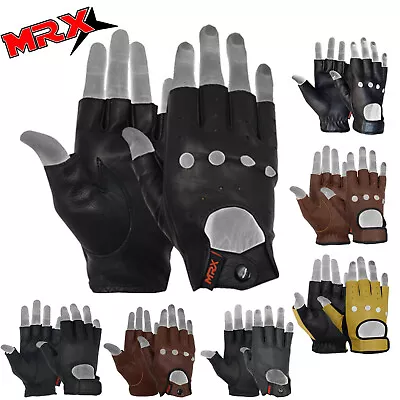 MRX Mens Leather Fingerless Driving Motorcycle Biker Gloves Cycling Biking Pair • $16.99