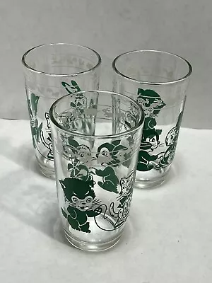 Vintage Swanky Swig Juice Glasses Kraft Kittens & Bunnies Green VGC - Set Of 3 • $14.79