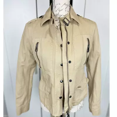 Martin And Osa Khaki Linen Blend Casual Military Style Utility Jacket Size 2 • $35