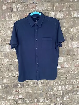 Perry Ellis Short Sleeve Stretch Knit Button Up Shirt Size Medium Navy • $15.99