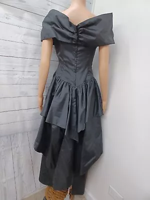 Vtg Taffeta Dress Goth Prom Evening Long Dress Black Maxi Peplum Sz S • $89.96