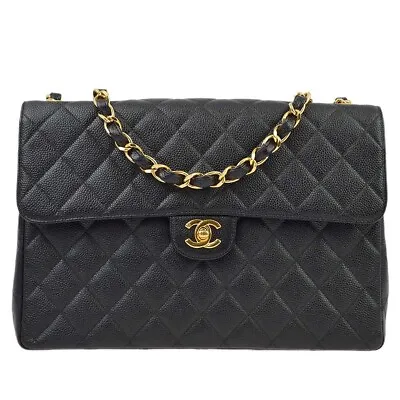 Chanel Black Caviar Jumbo Classic Flap Shoulder Bag 112156 • £4361.22