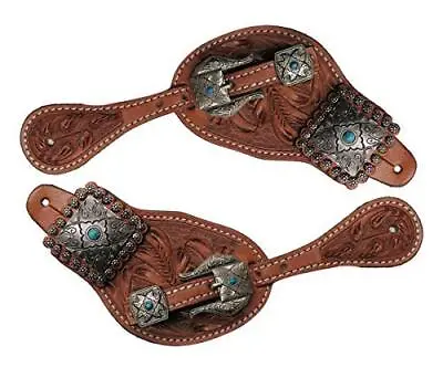 Showman Ladies Tooled Leather Spur Straps W/ Vintage Conchos And Buckles • $30.99