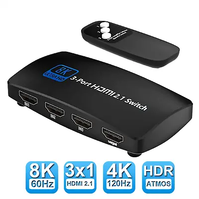 8K HDMI 3 In1 Out Switch Video Switch Splitter Mirror 1080P With Remote Control • $22.97