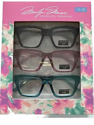 Marilyn Monroe 3 Pk THICK BLACK/TORTOISE ROSE BLUE Readers Glasses +2.50 • $24.50