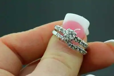 Vintage Estate White Gold Diamond Engagement Wedding Ring Set SI1 H 0.69 TCW 14K • $1150