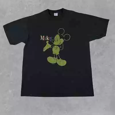 Black Vintage Mickey Mouse T-shirt Size XL Velva Sheen • $20