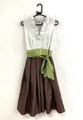 £24.95 • Buy Jessica Howard White Green Brown Belted Fit & Flare Frill Occasion Dress Size 10