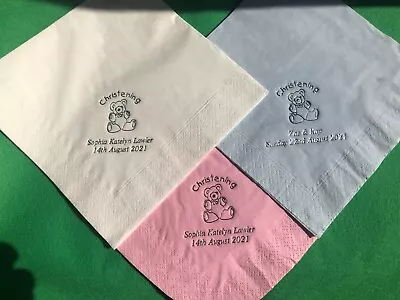 £19.50 • Buy 50 X Personalised Christening Buffet Napkins Serviettes 2PLY 33CM 