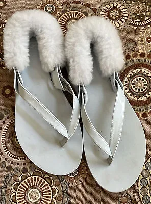 Ugg Fluff Flip Flop Grey Shearling Thong Sandal Us 8 • $30