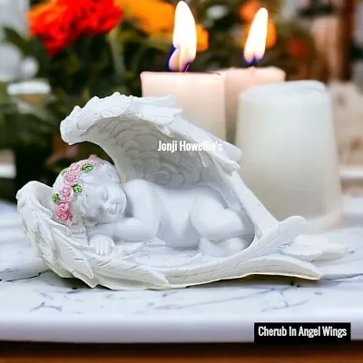 Cherub Baby In Angel Wings Sleeping Sculpture Ornament Memorial Grave Decoration • £8.90