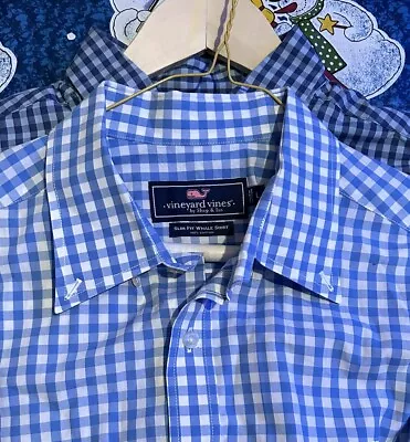 Vineyard Vines Lot Of 2 Blue Dress Shirts Slim Fit Whale Shirt Size Large L • $47.99