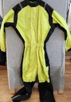 Wicked Stock Motorcycle Rain Suit W Hood 3XL Reflective Yellow Biker One Piece • $43.65