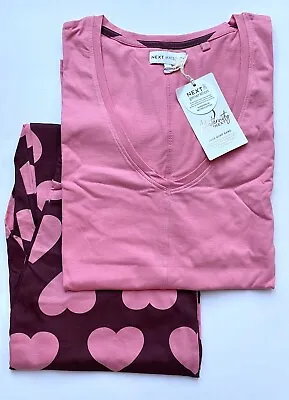 Next Pink Heart Maternity Pyjamas PJ Set Short Sleeve Top & Long Pants BNWT - S • £17