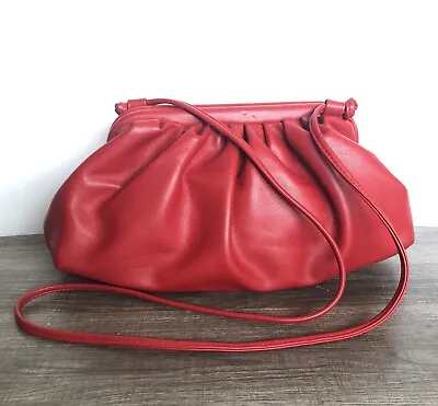 MELIE BIANCO-Brandy Ruched Red Vegan  Leather Convertible Crossbody Clutch EUC • $35