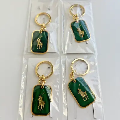 Set Of 4 POLO RALPH LAUREN Goldtone Green Horse Player Keychain NEW IN Package • $100