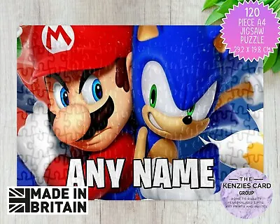 Personalised Sonic And Mario 120 Pcs Kids Puzzle Jigsaw A4 Size - Add Name- V3 • £6.75