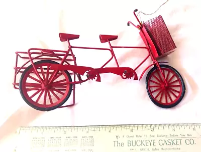 Miniature Red Two Seater Bicycle With Two Carry Baskets Amish Ornament • $8