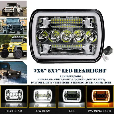 Off-Road Square Headlamp 7x6  5x7  LED Headlight Hi/Lo Beam Halo DRL Turn Signal • $30.88