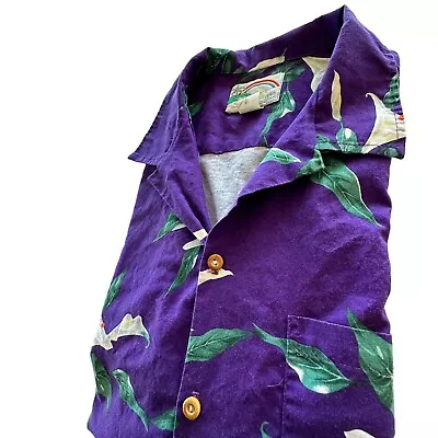 Paradise Found Hawaiian Shirt Magnum PI Mens XL Vintage SS Purple Floral USA • $34.88