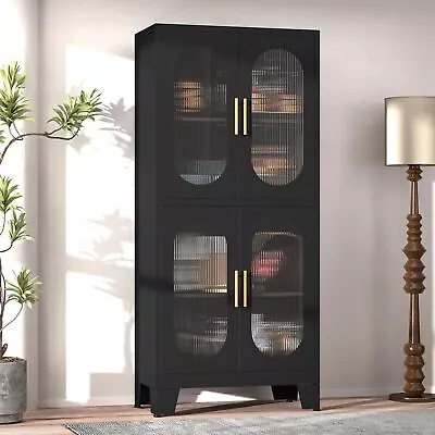 Black Kitchen Pantry Cabinet Pantry Storage Cabinet With Acrylic Glass Doors... • $270.78